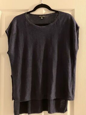 Eileen Fisher Navy High Low Sleeveless Linen Knit Boxy Top XS